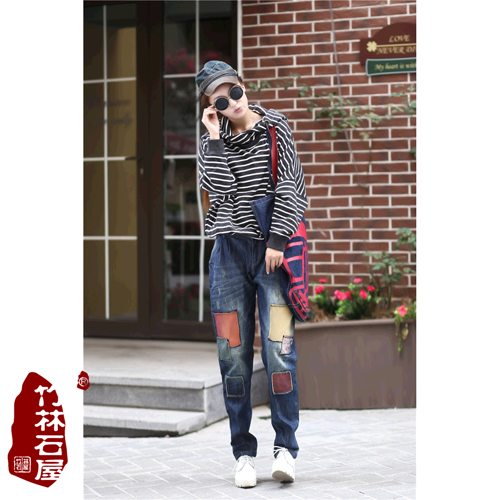 竹林石屋新款韩版牛仔裤女装时尚秋季乞丐牛仔